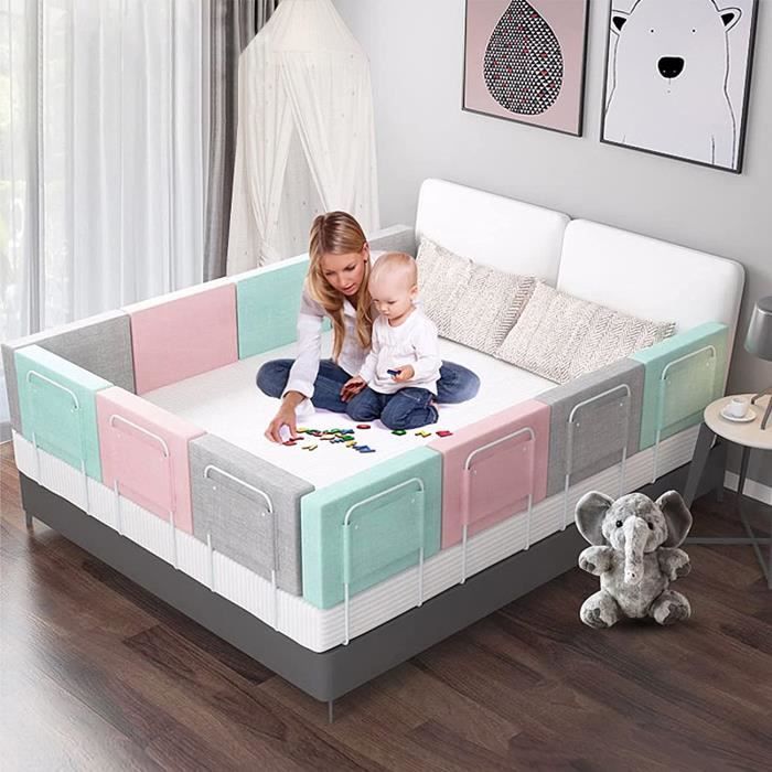 Lot De 2 Barrières De Lit Enfant 50 Cm - Réglables En Hauteur 5 Niveaux - Rose Cerise - Protection Anti-Chute