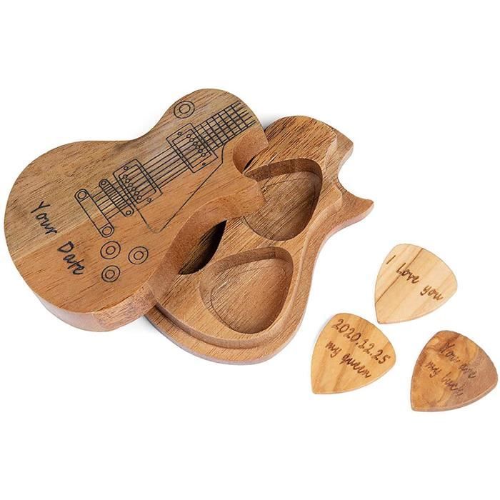 Médiators de guitare en bois personnalisés et étui sélection créatif  personnalisé cadeau musique choix avec 3 pièces de guitare pour - Cdiscount  Instruments de musique