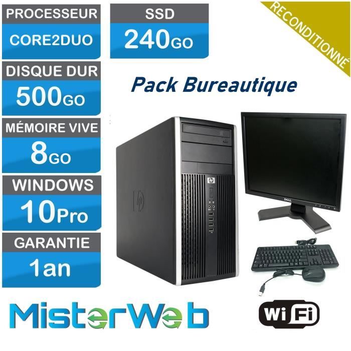 PC avec écran - Core2Duo - SSD 240Go - HDD 500Go - Ram 8Go - Windows 10 - Wifi