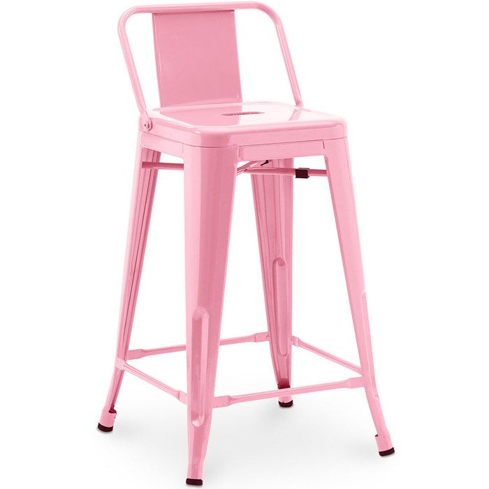 Tabouret de bar avec dossier - Design industriel - 60cm - Nouvelle édition - Metalix Rose