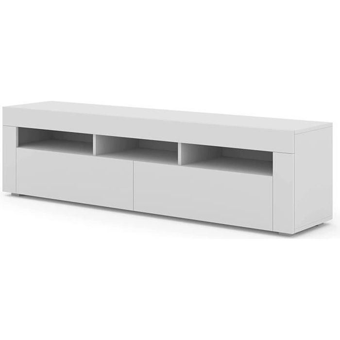 meuble tv bas universel 160 cm à suspendre ou à poser - moreno - blanc mat - contemporain - design - mat