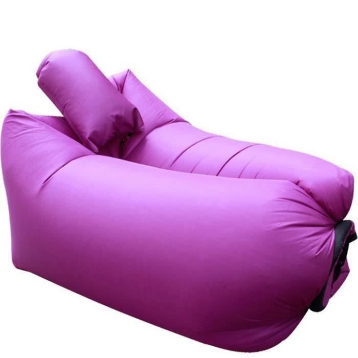 gonflable canapé sofa lounger portable en plein air de plage jardin paresseux 145 x 70cm pourpre bo18518