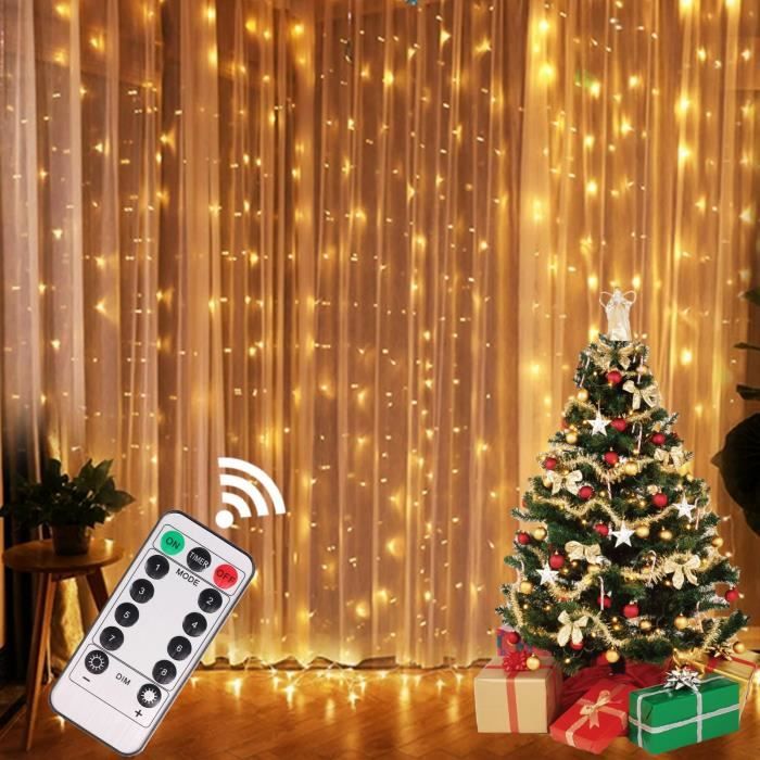 Rideau Lumineux,Guirlande Lumineuse 3M 300 LEDs,8 Modes d'Eclairage,Alimenté USB,Decoration pour Intérieur et Exterieur,Fête, Noël