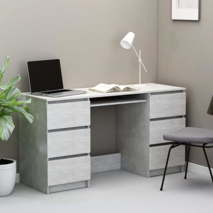 Bureau Contemporain Gris Beton Bureau D Ordinateur 140x50x77 Cm Agglomere Avec 6 Tiroirs Achat Vente Bureau Bureau Soldes Sur Cdiscount Des Le 20 Janvier Cdiscount
