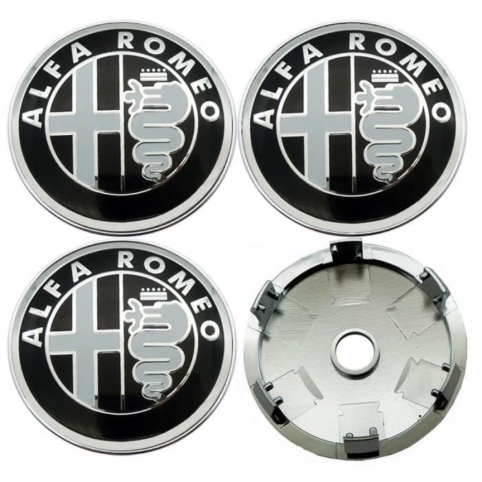 Lot de 4 cache moyeu / centre de roue Alfa Romeo ( 60mm ) - ( Chrome et Noir )