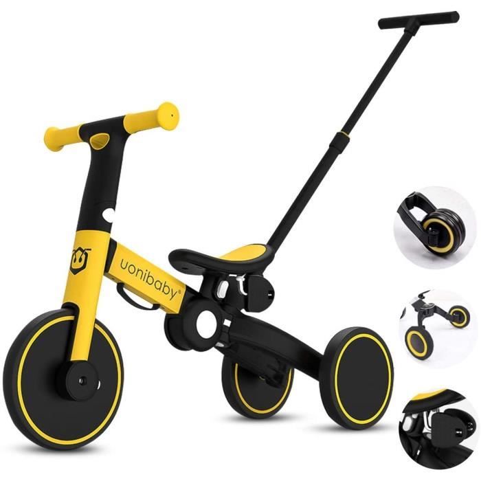 JHDPH3 Evolutif 4 en 1 Tricycle V/élo Enfant Tricycle V/élo Draisienne,avec Putter,Corps agrandi,Tricycle Pliable Enfant,Tricycle pour B/éb/é 1-6 Ans V/élo sans P/édale