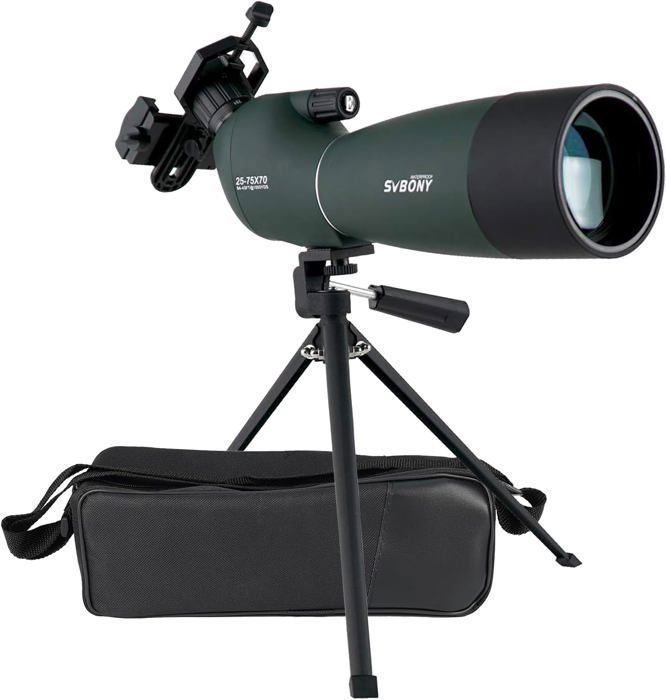 Svbony SV28 Longue Vue 25-75x70 Bak4 Porro Prisme Imperméable,Puissante Adaptateur de Téléphone Trépied,pour Observation des
