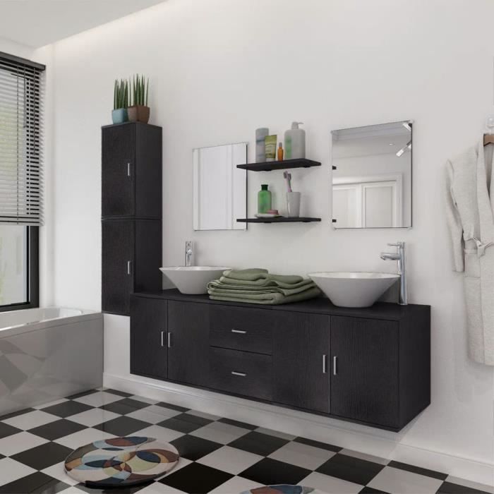 mobilier de salle de bain avec lavabo 9 pcs noir