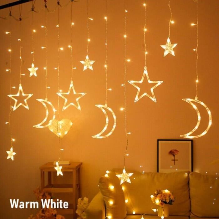 Arespark Rideau Lumineux Ramadan, 3,5M Guirlande Lumineuse Étoile Lune Décoration Fenêtre + 1M