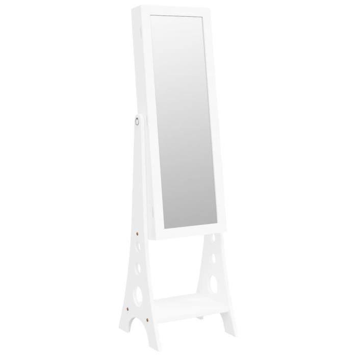 HOMASIS Armoire à Bijoux Avec Miroir Pleine Longueur Et 14 LED Automatiques - Blanche, Verrouillable, 160 Cm De Hauteur