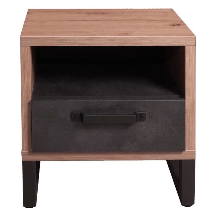 table de chevet de style industriel - dmora - effet bois et béton - 1 tiroir - 1 compartiment