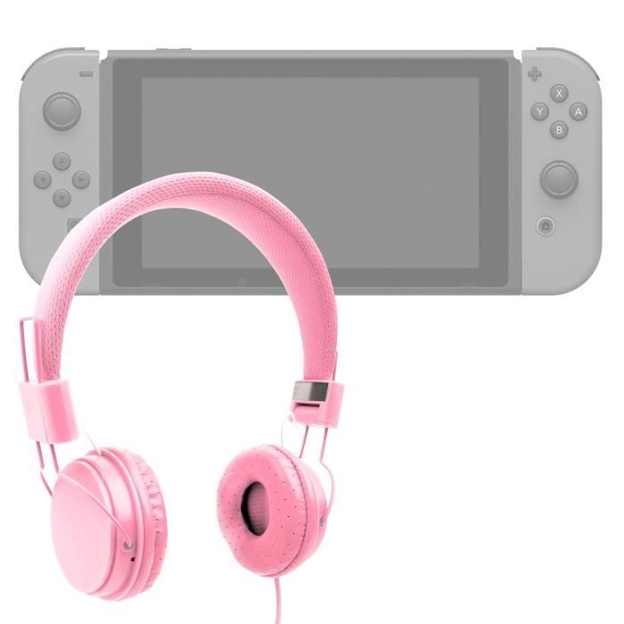 Casque rose enfant pour Console de jeux Nintendo Switch écran 6,2 –  repliable + microphone intégré – DURAGADGET - Cdiscount Informatique