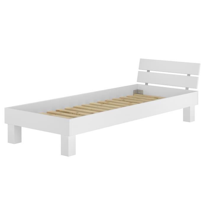 Lit simple moderne en hêtre massif blanc 90x200 y compris sommier 60.86-09W