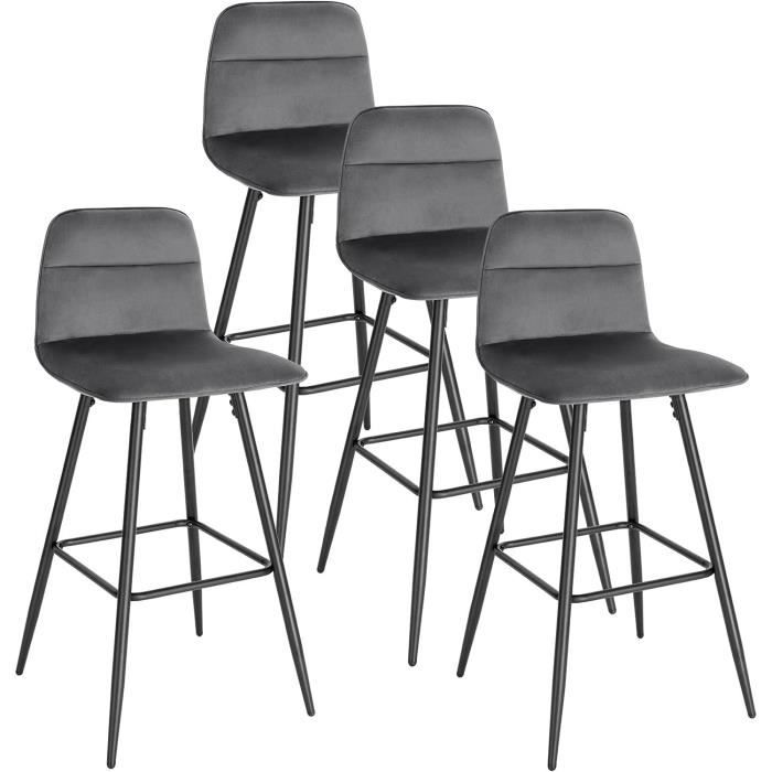 Tabourets De Bar EUGAD Lot De 2 - Avec Dossier Et Repose-Pieds - Velours Rembourré - Gris Foncé