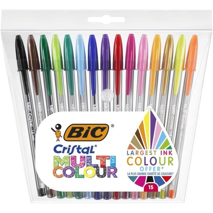 BIC Boîte 400 Stylos Cristal Couleur Bic Taille Ligne 0,4MM Polystyrène Pointe Ball 