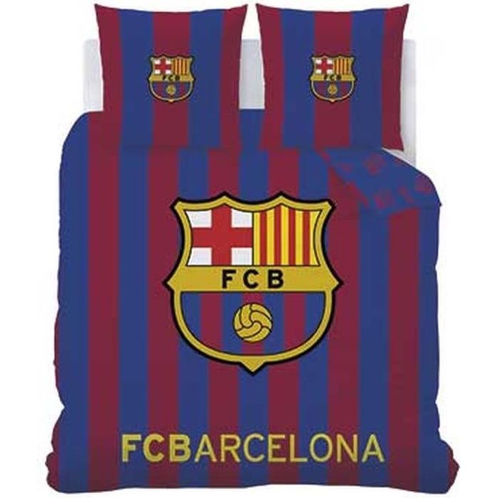 Parure De Lit 3 Pièces FC Barcelone - Housse De Couette + Taies D'oreiller - Impression 3D Football - Microfibre Douce