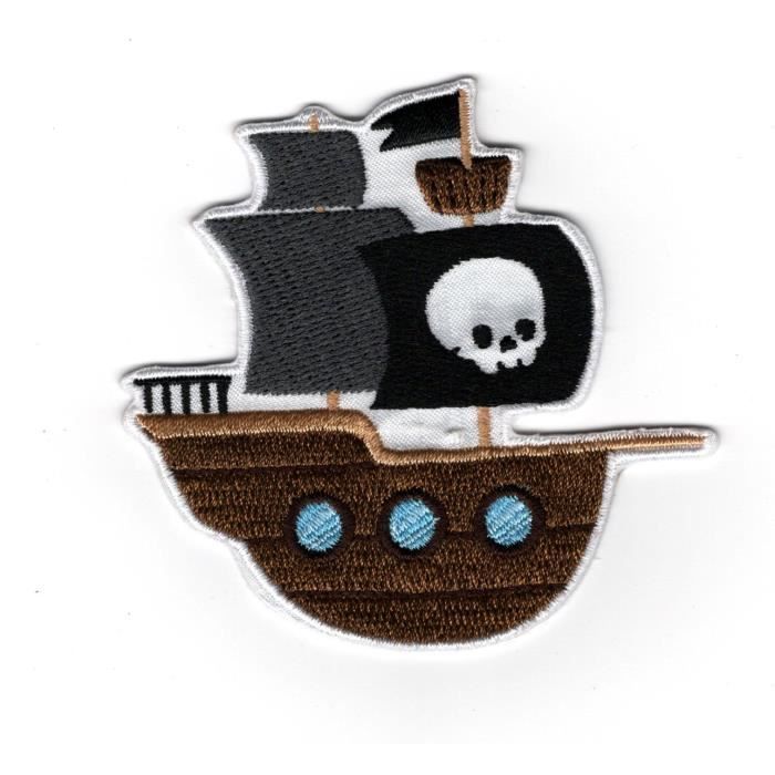 crâne bateau bateau pirate Skull Beach - Ecusson thermocollant patches appliques, Taille: 7,2 x 6,9 cm