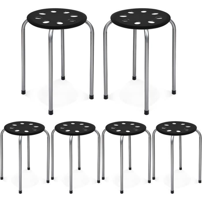 giantex lot 6 tabourets de bar empilables h44,5x φ30cm,chaises de salle à manger ronde,cadre en métal,pour salon/cuisine/bistro,gris