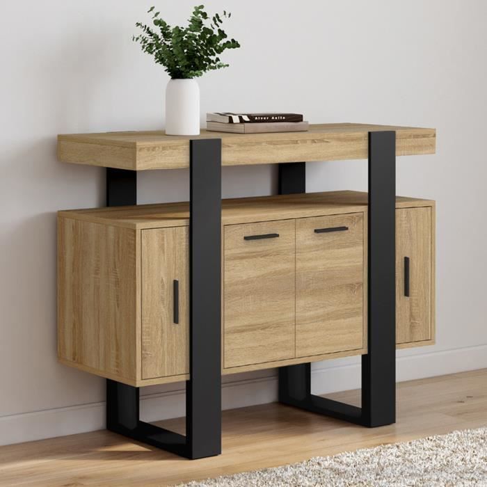 IDMARKET Buffet 100 cm PHOENIX 4 portes bois et noir
