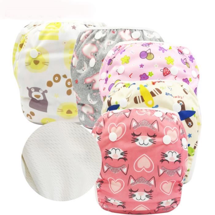 Lot de 5 Couches Lavables bébé 10 Insert MICROFIBRE Lavable