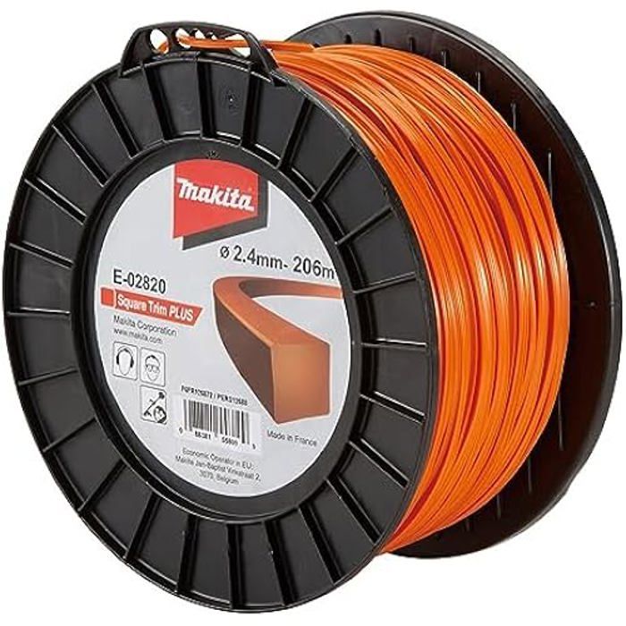Fil nylon - MAKITA - Square Trim+ - 24 mm - 206 m - Couleur Orange
