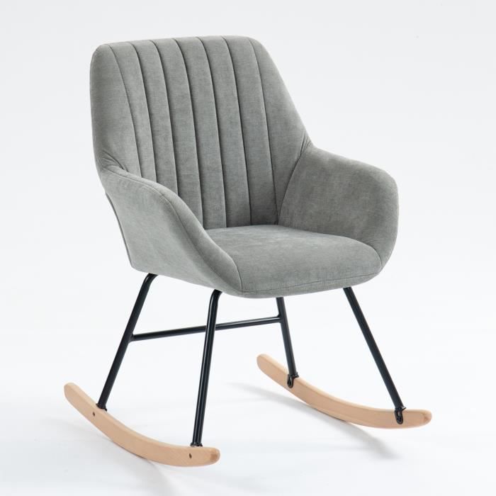 meubles cosy fauteuil à bascule en tissu gris avec accoudoirs et dossier capitonné pour salon chambre balcon,style scandinave
