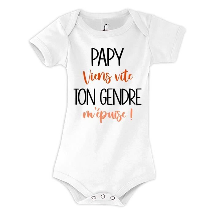Body Bébé Personnalisé "Mon Papy Est Fou De Moi" - Coton Blanc, Manches Courtes, Fait Main En France