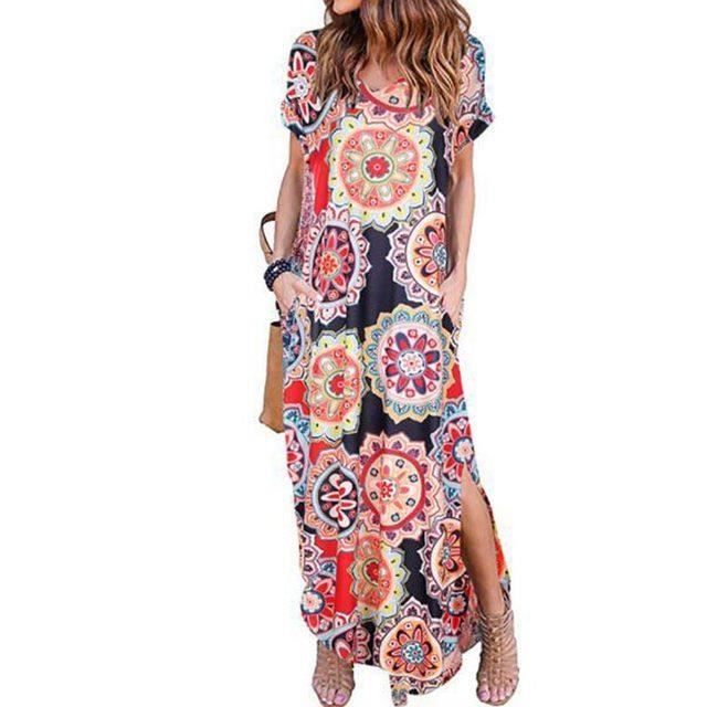 Robe,Robe longue Vintage à manches courtes pour femmes,couleur unie