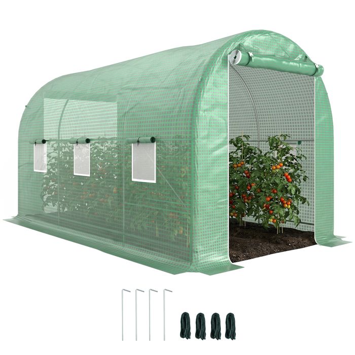 Serre de jardin tunnel - Outsunny - serre à tomates surface 8 m² châssis renforcé porte zippée - PE - 4x2x205m - vert