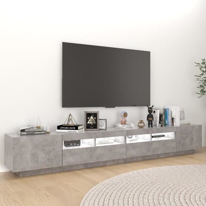 LVL - MEUBLE DE SEJOUR - Meuble TV avec lumières LED Gris béton 260x35x40 cm(5116)