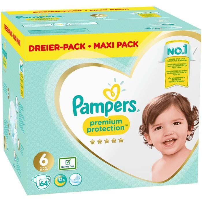 PAMPERS Premium Protection Couches Pampers taille 6 (13kg+) 64 couches Cdiscount