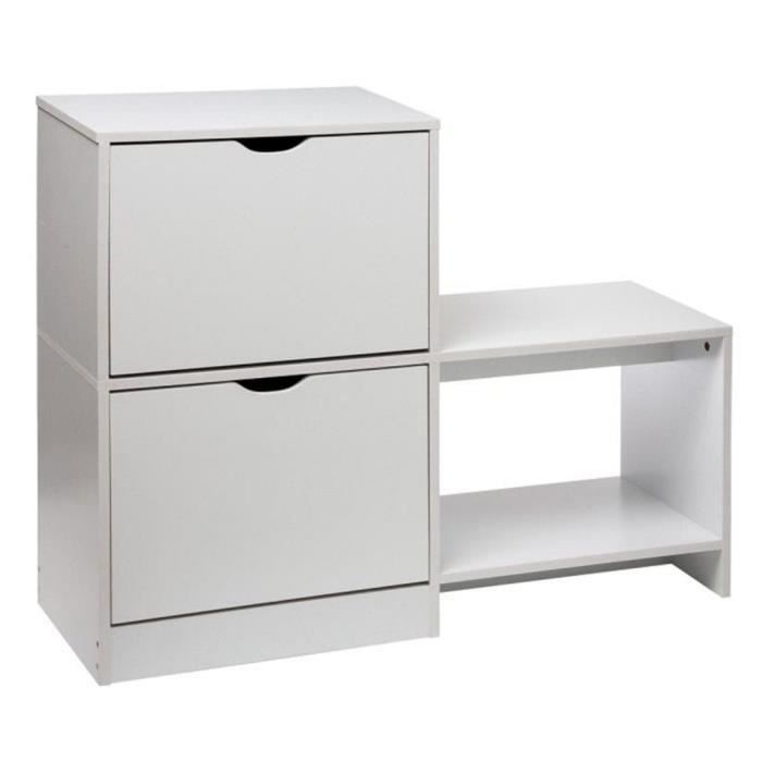 Meuble à chaussures en bois coloris blanc - L.100 x P.32 x H.80 cm Meuble à chaussures en bois coloris blanc - L.100 x P.32 x H.80 cm