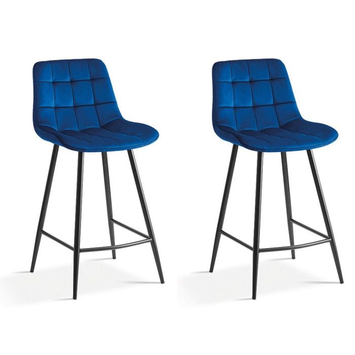 Chaise de comptoir JUTE – Velours bleu – Style contemporain H95 cm Chaise de comptoir JUTE – Velours bleu – Style contemporain H95 cm