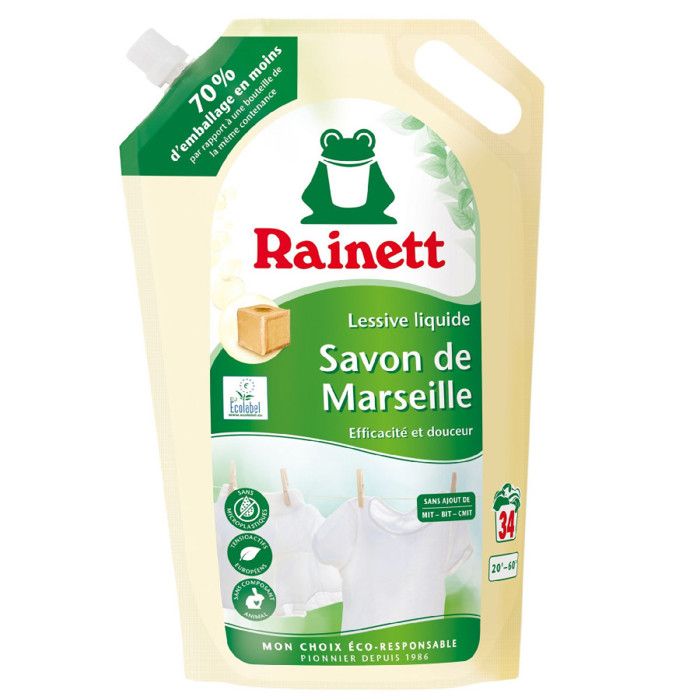 Pack de 5 - Rainett - Lessive Liquide Ecolabel Savon de Marseille 1,7l ...