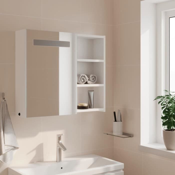 Armoire de salle de bain - SALUTUYA - BD2524 - Miroir LED - 60x13x52 cm - Bois dingénierie