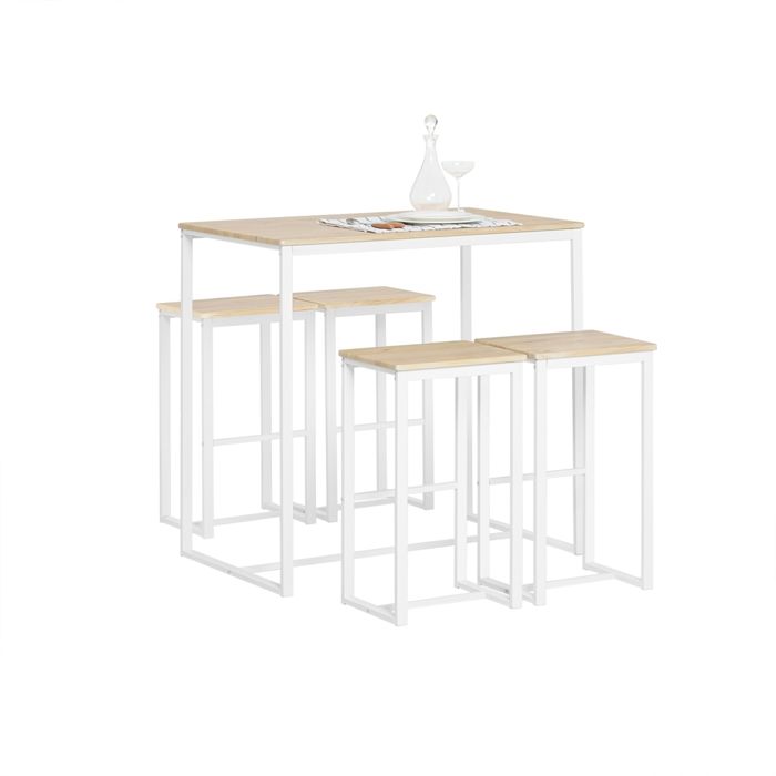 SoBuy OGT15-WN Set de 1 Table + 4 Tabourets Ensemble Table de Bar Bistrot + 4 Tabourets de Bar avec Repose-Pieds (Blanc)