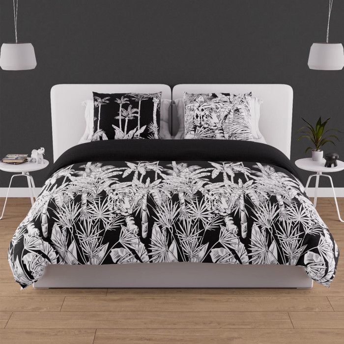 Parure housse de couette en coton 57 fils 240x220 cm TIGRE noir par Soleil docre
