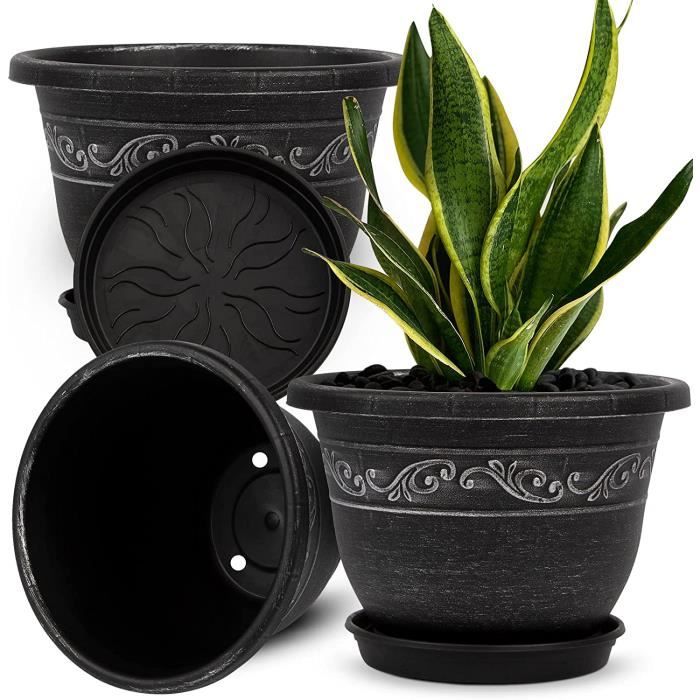 Lot De 2 Pots De Fleurs XXL Anthracite - Diamètre 70 Cm - Résistant Au Gel - Avec Soucoupe - Extérieur/Intérieur