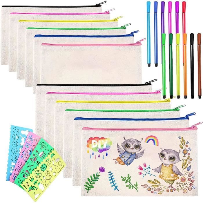 12 Pièces Trousses à Crayons Vierge, Trousse en Tissu De Rangement,Trousse Personnalisable