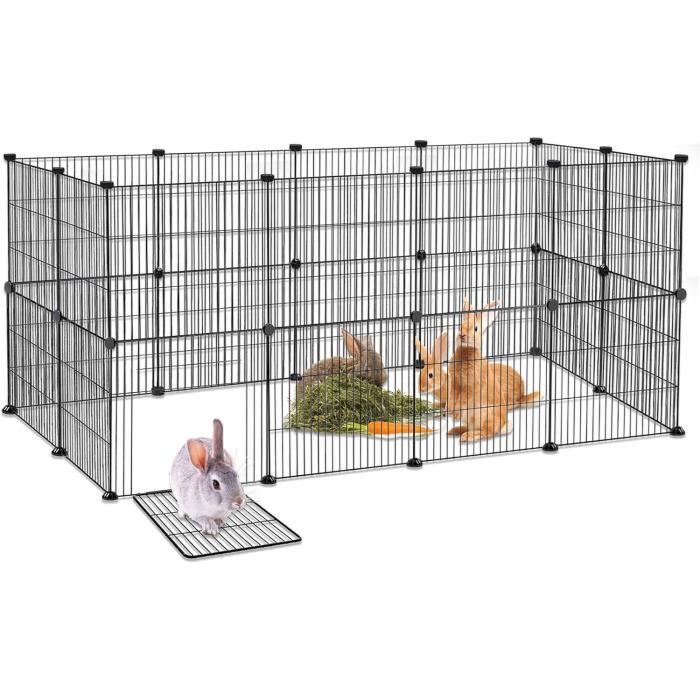 142x72x72cm double enclos métallique pour lapins xxl cages grillagé pour petits animaux clôture pour chiots avec porte[s251]