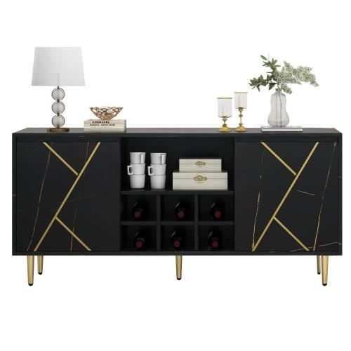 Élégante armoire d'appoint ,buffet avec casier à vin et design pratique,pour ranger les bouteilles de vin ,148x40x70 cm,noir et or