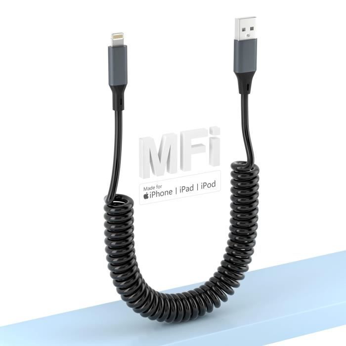 Cable USB-C iPhone Spiralé compatible Android Auto & Apple Carplay