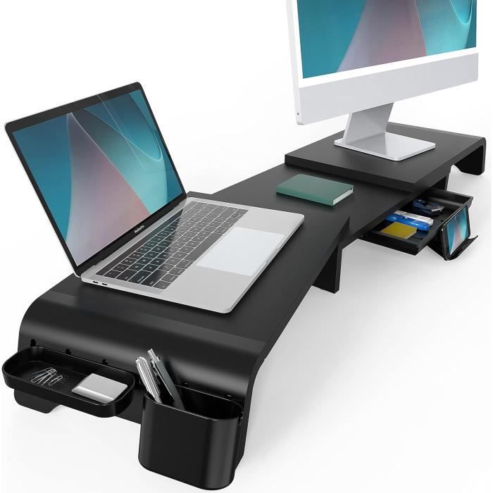 Support écran Réglable BONTEC - 3 Hauteurs, Métal Robuste, Jusqu'à 20kg, Idéal Ergonomie Bureau