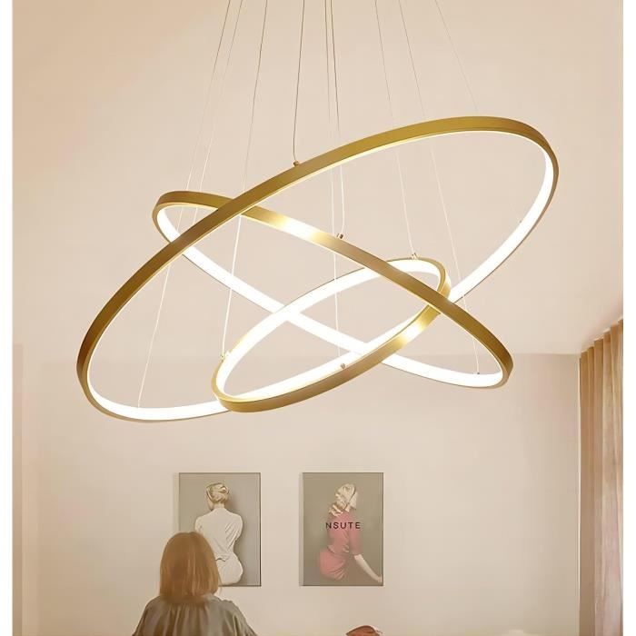 Lustre Géométrique Doré LED Anneaux Minimaliste Luxe