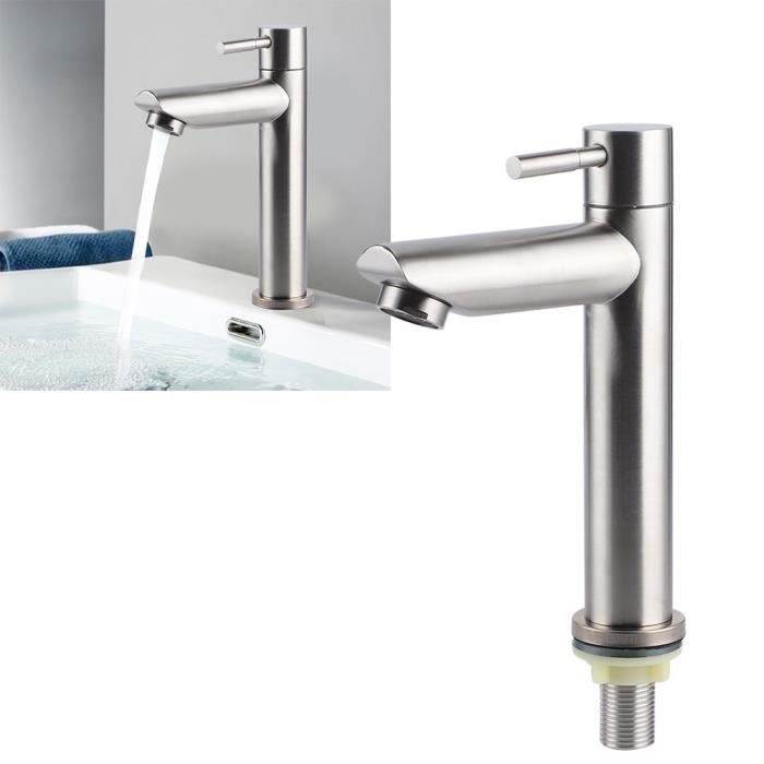 G1 - 2 en acier inoxydable brossé simple robinet d'eau froide lavabo robinet d'eau (robinet plat simple froid (sans tube))