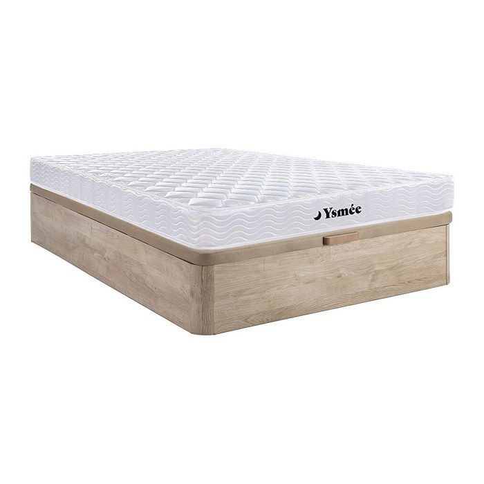 Ensemble 140 x 190 cm sommier coffre naturel clair + matelas ressorts et mémoire de forme ép.15cm - WOLKENLOS de YSMÉE