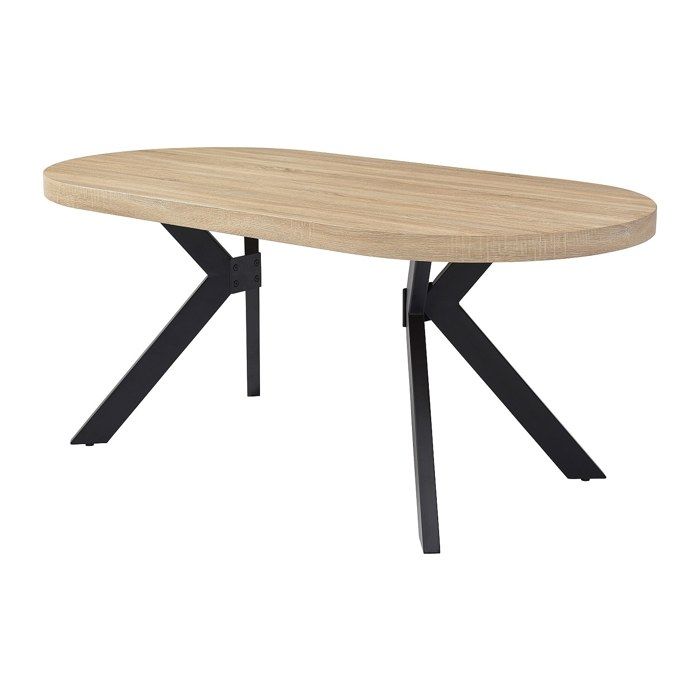 Table à manger 6 personnes en MDF et acier - Naturel clair et Noir - KOMONI