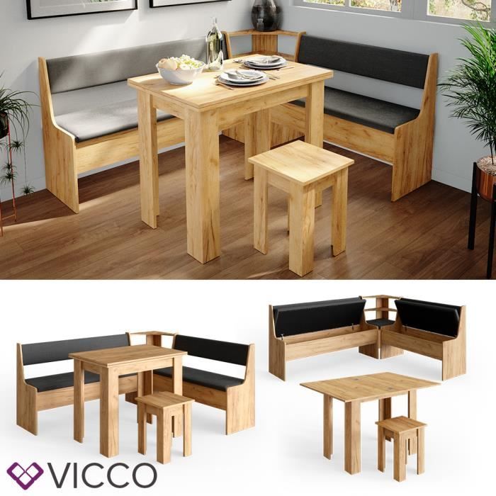 ensemble table et bancs en angle vicco roman, banc de cuisine, banc avec coffre, banc de salle à manger pour table de salle à