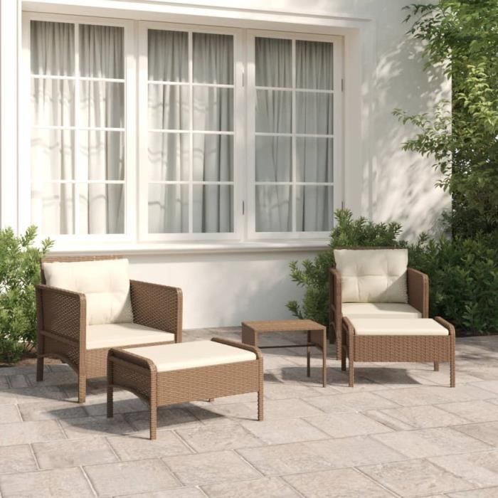 vidaXL Salon de Jardin avec Coussins 5 pcs Canapés de Terrasse Ensemble de Meubles de Patio Mobilier dExtérieur 3225846 - vue 2