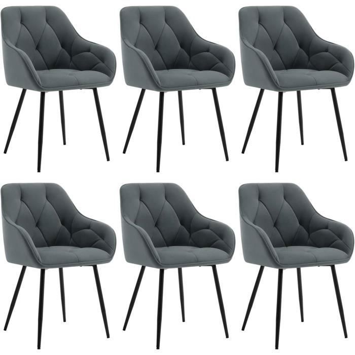 Chaises WOLTU – Ergonomique velours & métal gris foncé (Lot de 6)